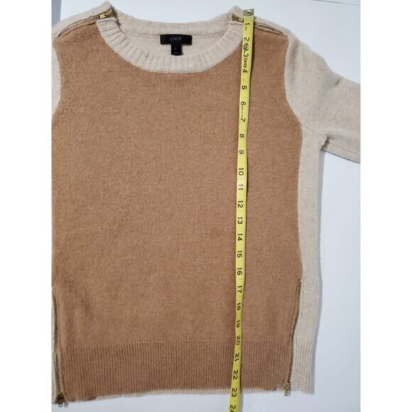 J. Crew Womens Double Zip 100% Wool Neutral Tan Colorblock Knit Sweater Size S - Picture 12 of 12